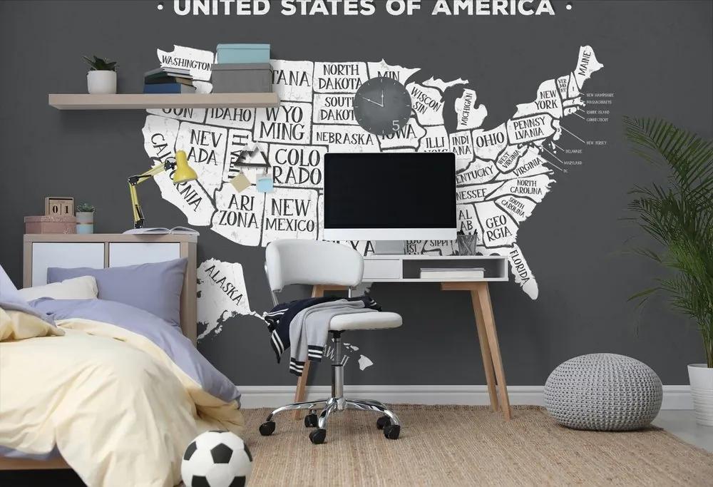 Tapeta náučná mapa USA v čiernobielom - 150x100