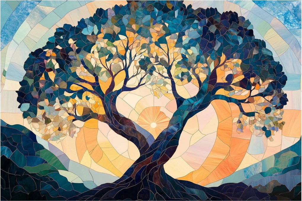 Obraz – Mozaika – slnko a strom II. (90x60 cm)