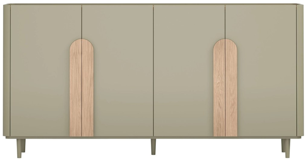 Komoda Amilio 200 cm na nožičkách - eukalyptus / dub baltic dune / úchytky dub prírodný