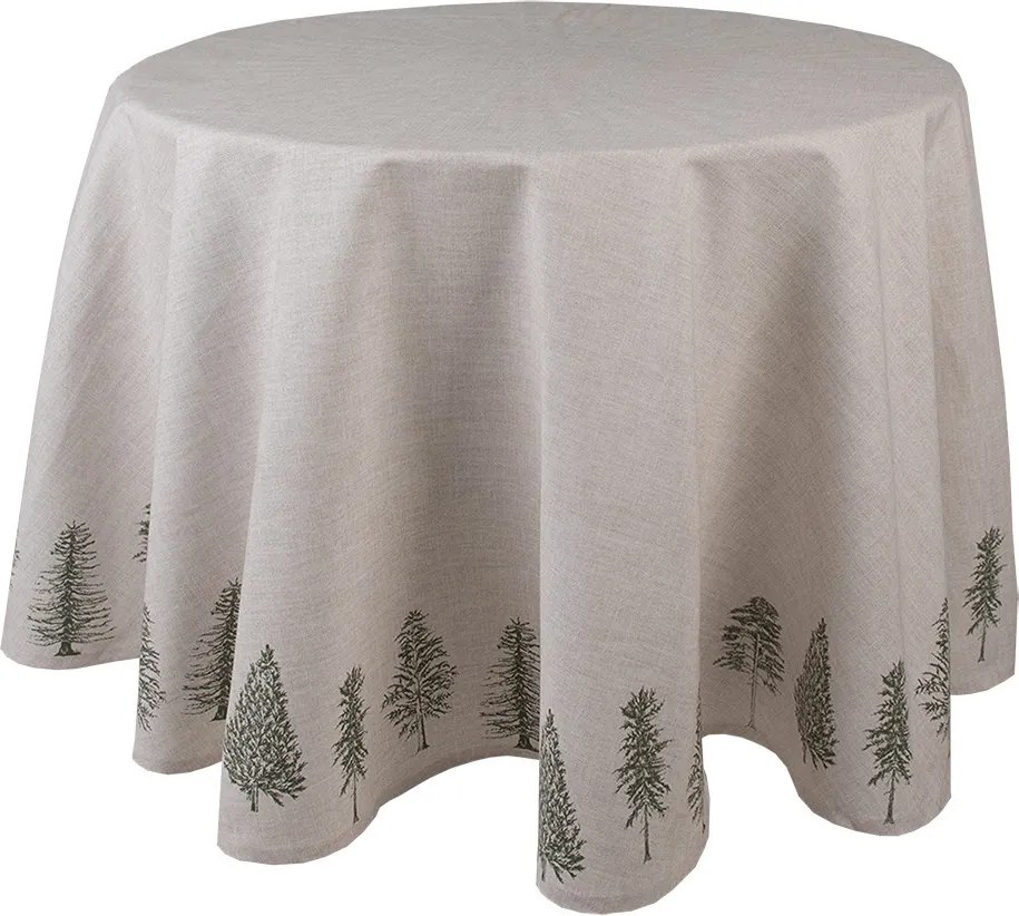 Béžový bavlnený okrúhly obrus so stromčekmi Natural Pine Trees - Ø 170 cm