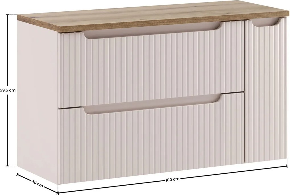 Závěsná skříňka pod umyvadlo Nova Cashmere s deskou 100 cm kašmírová/dub evoke