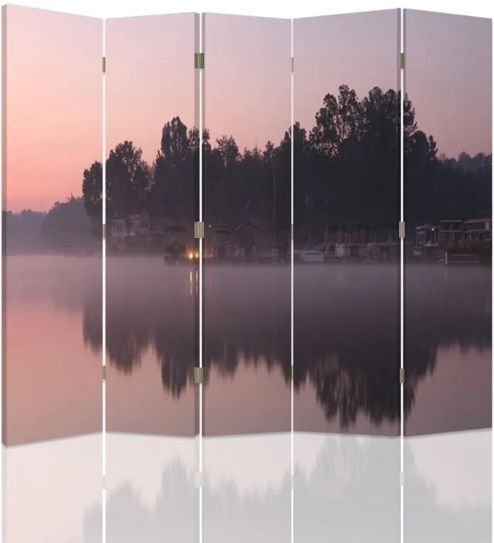 CARO Paraván - Lake In The Morning | päťdielny | obojstranný 180x150 cm