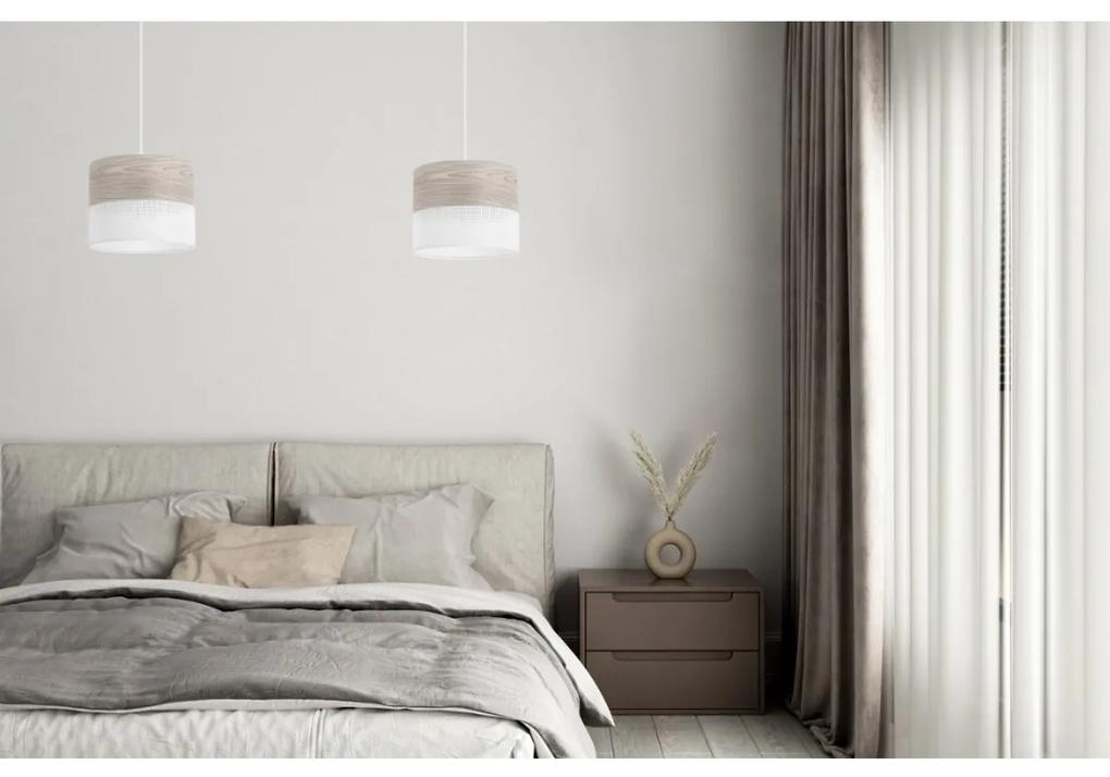 Light Home Závesné svietidlo Wood, 1x svetlobéžová dubová dýha/biele PVCové tienidlo, (fi 20cm)