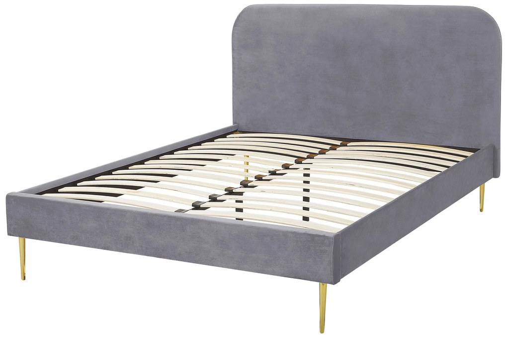 Zamatová posteľ 140 x 200 cm sivá FLAYAT Beliani