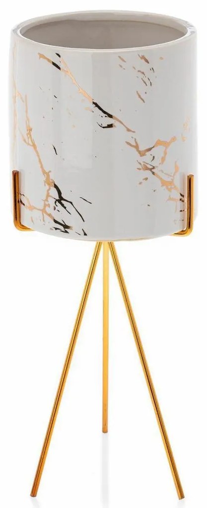 Kvetináč na stojane EMMA 32 cm biely/zlatý