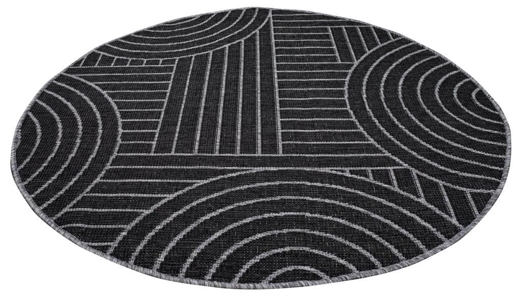 Dekorstudio Obojstranný okrúhly koberec na terasu DuoRug 5842 - antracitový Priemer koberca: 120cm