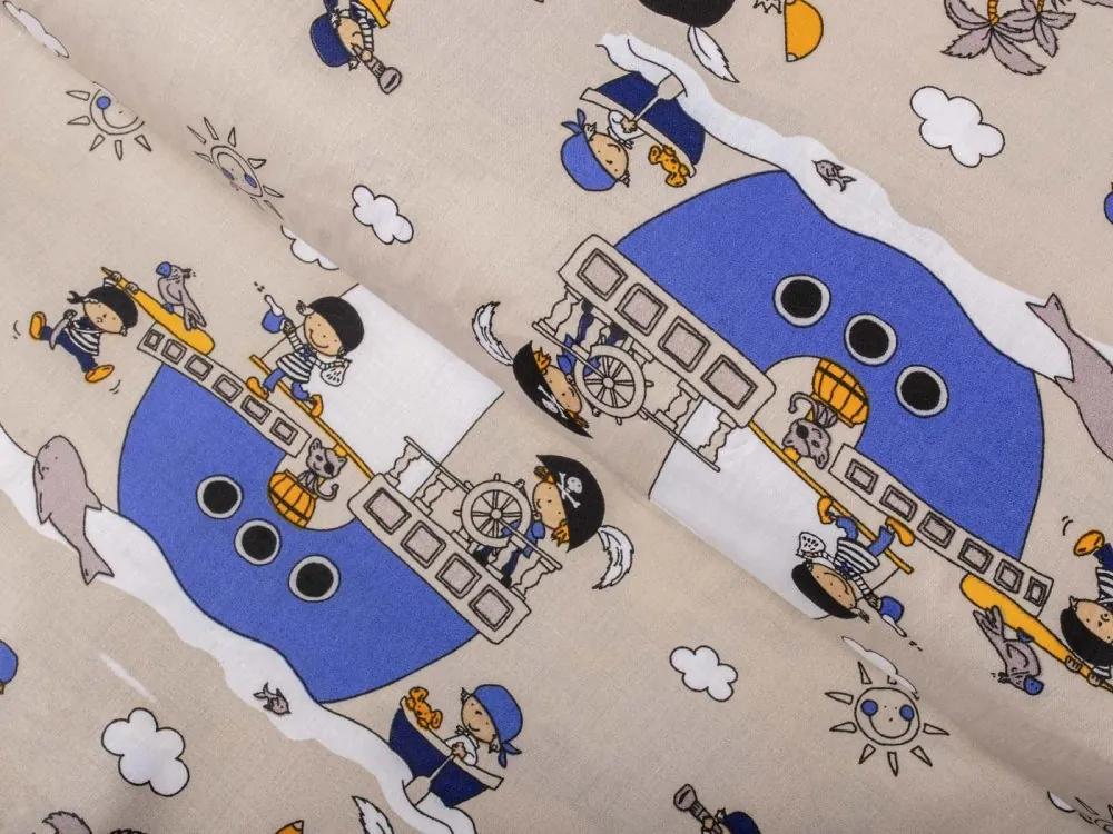 Biante Detské bavlnené posteľné obliečky do postieľky Sandra SA-022 Piráti na mori Do postieľky 90x130 a 40x60 cm
