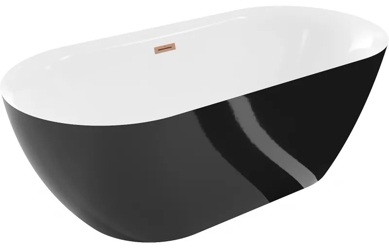 Mexen Roxy, voľne stojaca vaňa 170 x 80 cm, biela-čierna, medený prepad, 51201708075-65