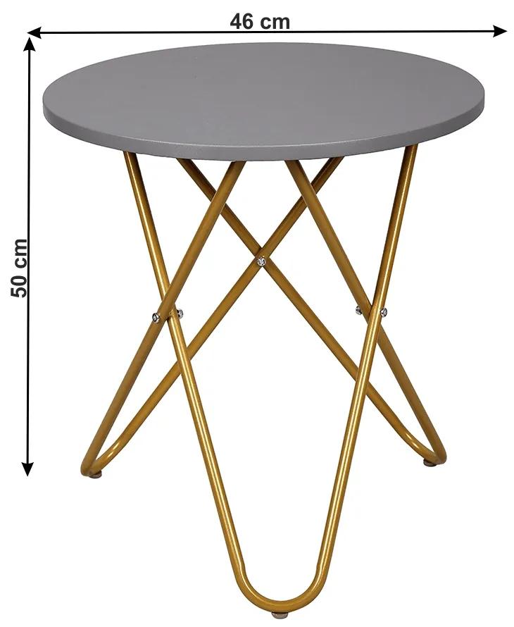Okrúhly príručný stolík Rondel - sivá / zlatá