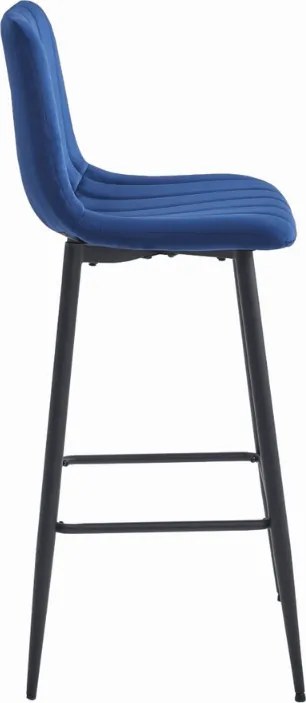 Modrá barová stolička POZZA VELVET s čiernymi nohami