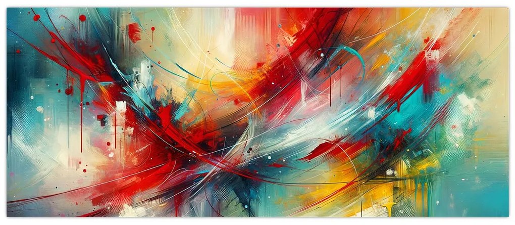 Obraz – Abstrakcia s červenou (120x50 cm)