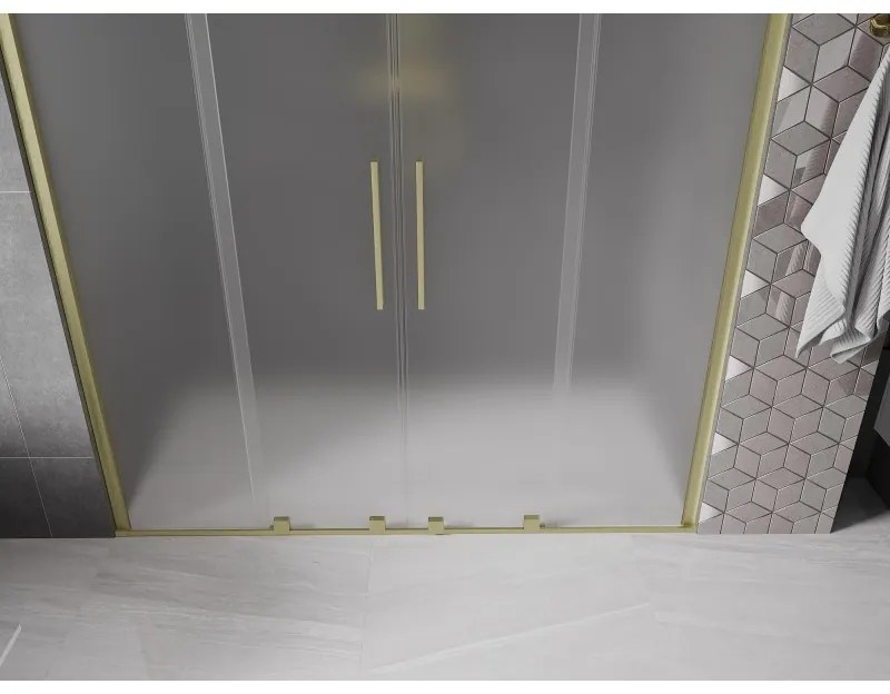 Mexen Velar Duo, posuvné sprchové dvere do otvoru 170 cm, 8mm sklo námraza, zlatá matná, 871-170-000-32-55