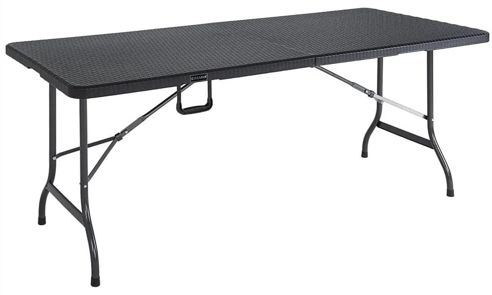 Kempingový skladací stôl čierny, polyratanový vzhľad 180x75x73 cm