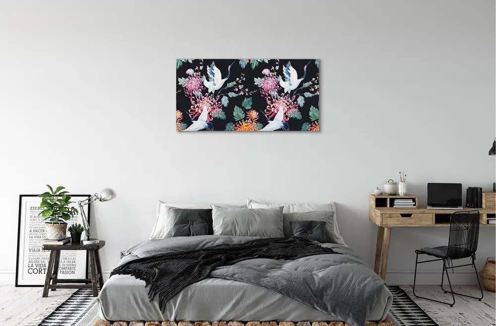 Obraz na plátne Vtáky s kvetinami 125x50 cm