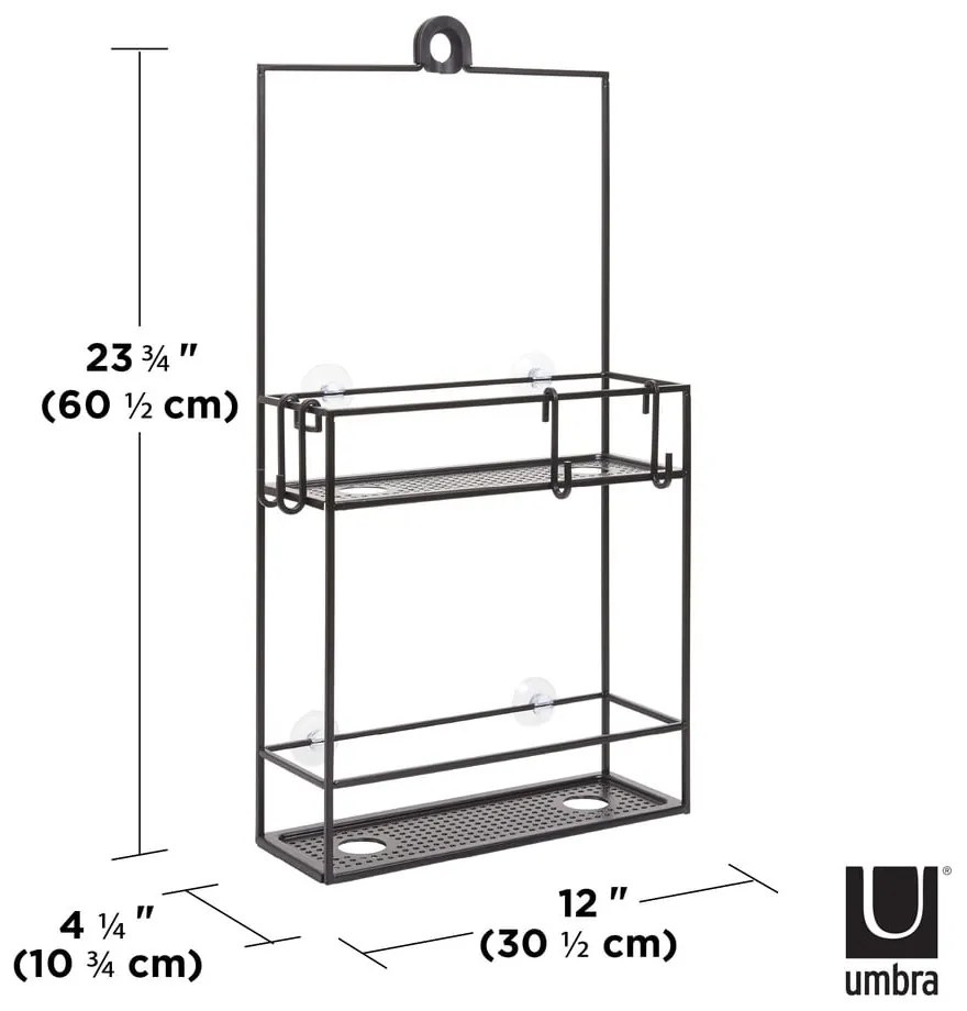 Čierna závesná oceľová kúpeľňová polička Cubiko - Umbra