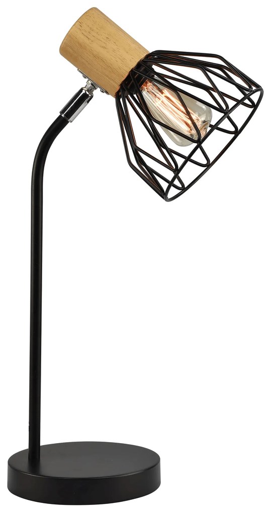 Stolná lampa, čierna, kov/drevo, TREX TYP 1
