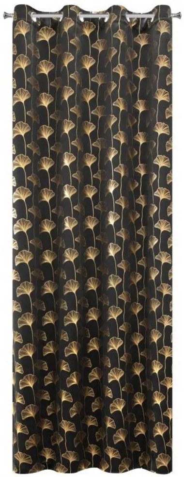Moderné závesy so zlatou potlačou v čiernej farbe 135 x 250