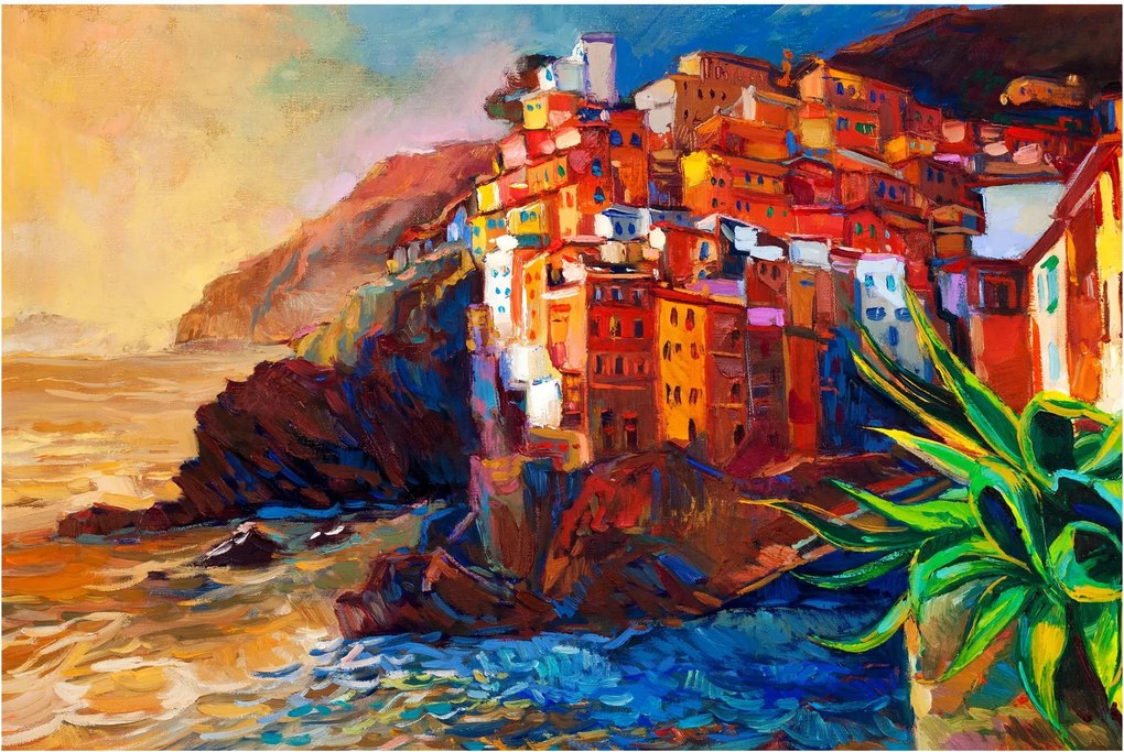 Obraz - Dedina na pobreží Cinque Terre, Talianska riviéra, moderný impresionizmus (90x60 cm)