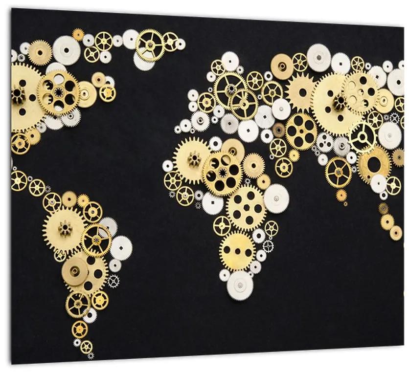 Mapa sveta z ozubených kolies - obraz na stenu