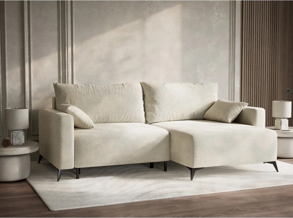 Krémovobiela ženilková rozkladacia/s úložným priestorom rohová pohovka (pravý roh/s leňoškou) Leon – Maison de Rêve