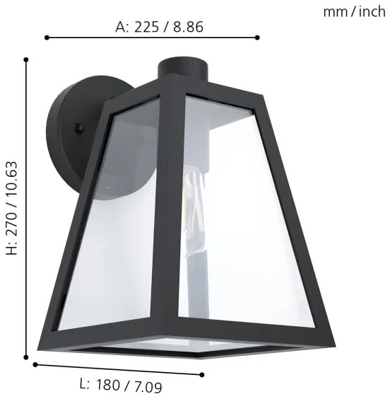 Eglo 98719 - Vonkajšie nástenné svietidlo MIRANDOLA 1xE27/60W/230V IP44