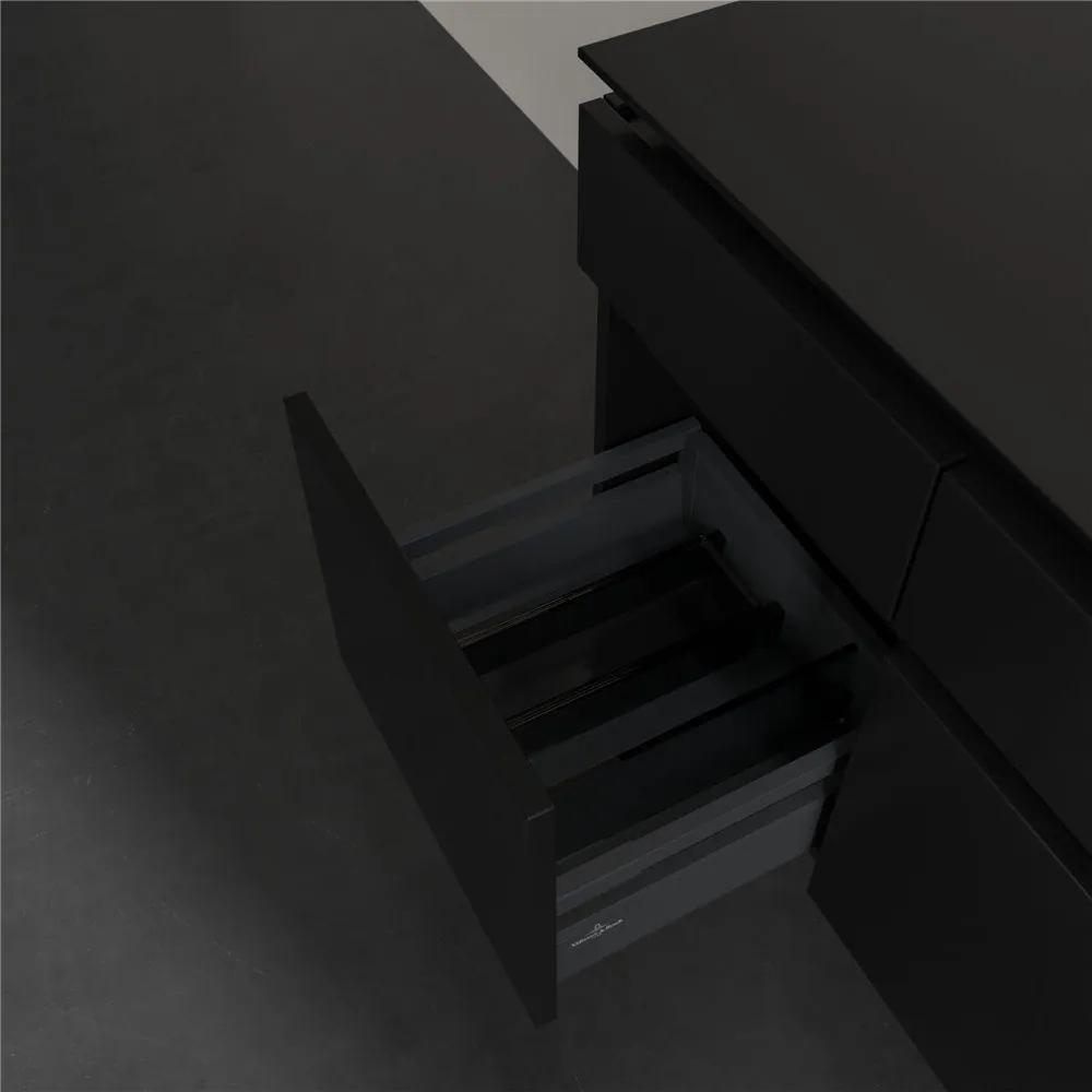 VILLEROY &amp; BOCH Legato závesná skrinka pod umývadlo na dosku (umývadlo v strede), 5 zásuviek, s LED osvetlením, 1400 x 500 x 550 mm, Black Matt Lacquer, B586L0PD