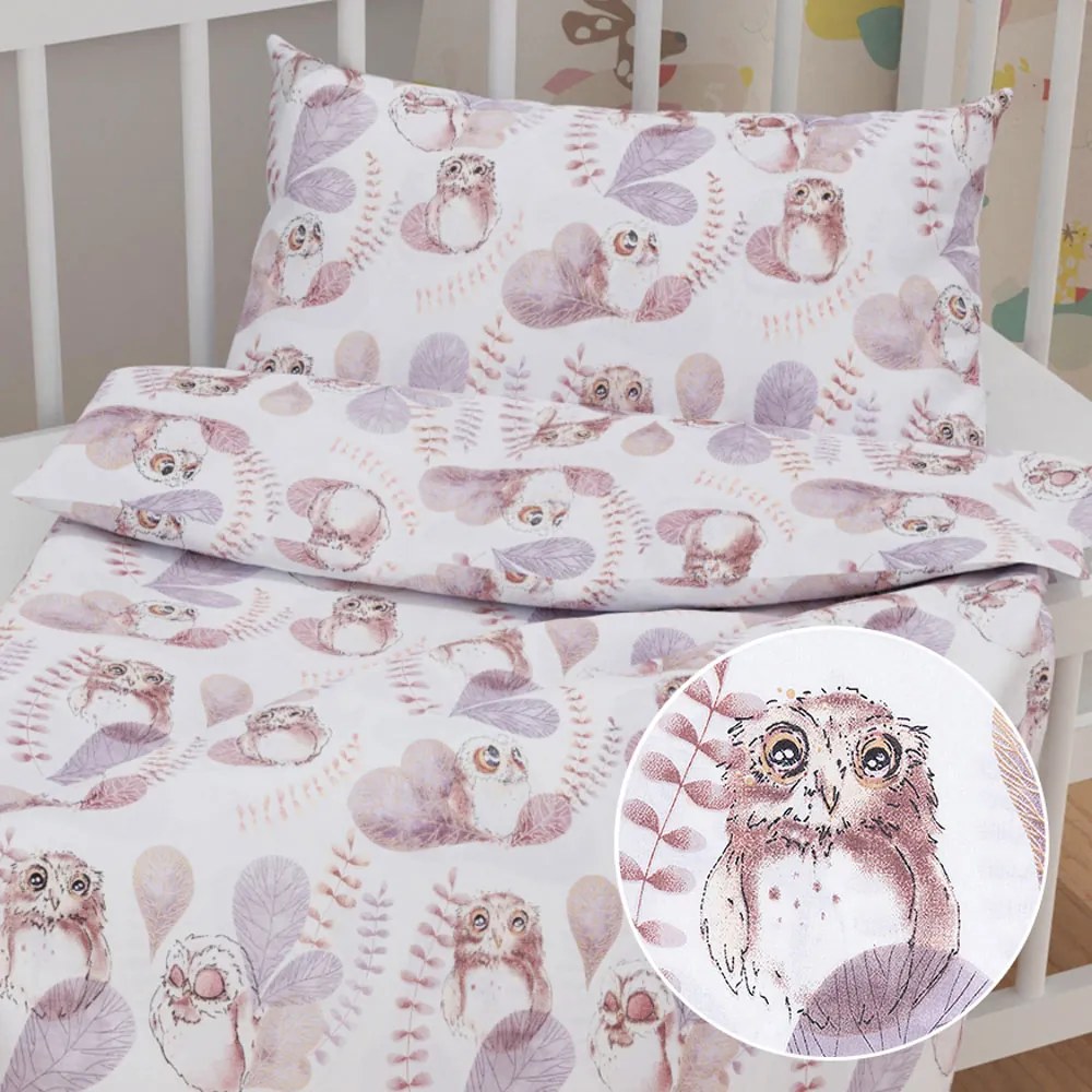 Biante Detské bavlnené posteľné obliečky do postieľky Sandra SA-284 Hnedé sovy Do postieľky 90x140 a 40x60 cm