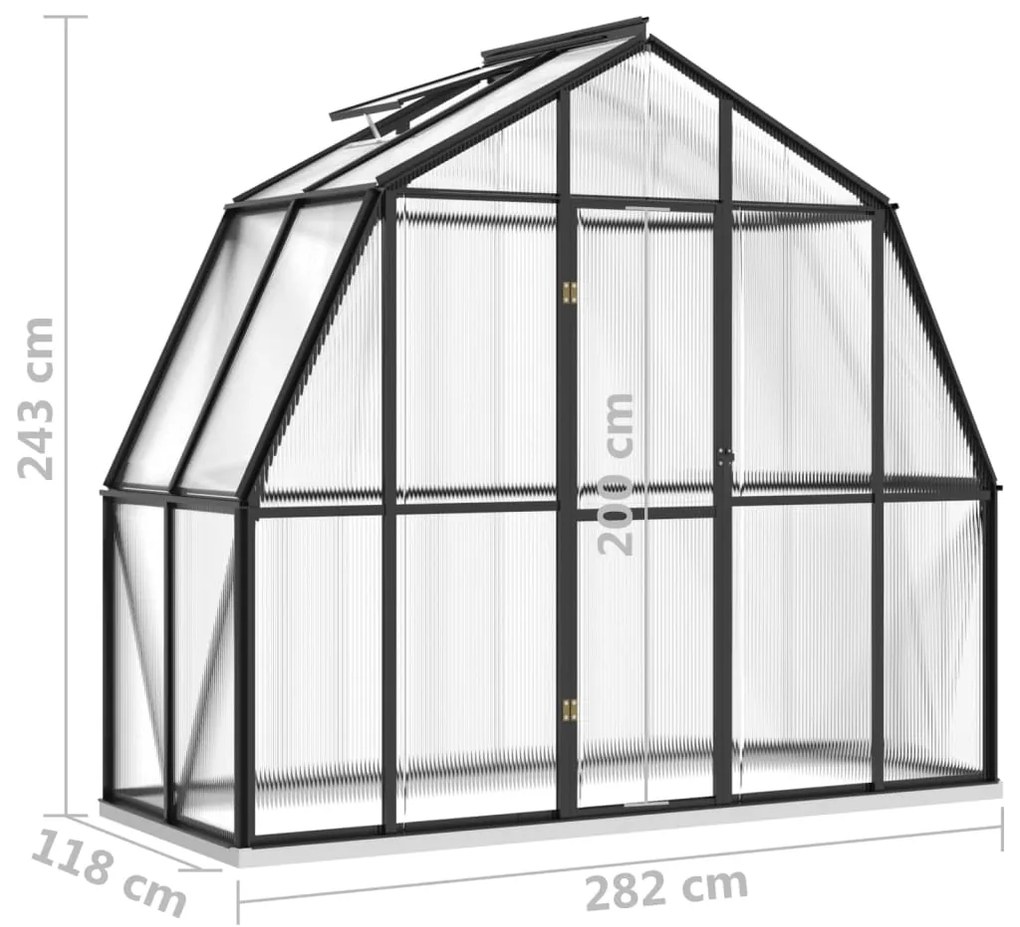 Skleník s podkladovým rámom, antracitový 3,3 m², hliník