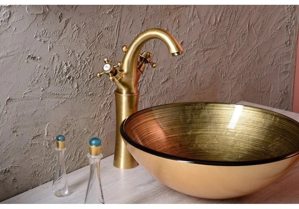 Sklenené okrúhle umývadlo v zlatej farbe ø 42 cm Fianna – Sapho