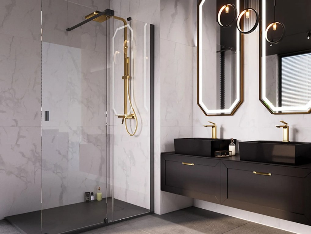 Besco Sprchovací kút Walk-In VAYO BLACK 90 (100, 110, 120, 130, 140), výška 200 cm - bez vaničky BESCO-Rozmery: šírka: 130