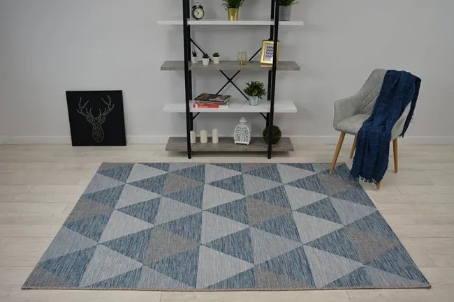 Koberec SIZAL LOFT 21132 Trojuholníky slonia kosť / strieborný / nebeský