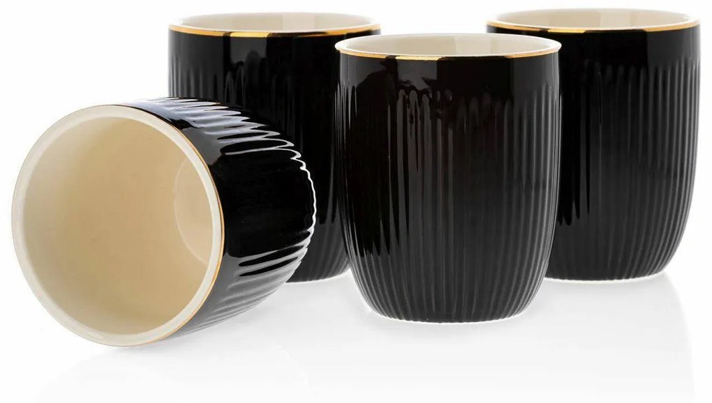 Keramický pohár s lyžičkou Kendi Black 300 ml sada 4ks