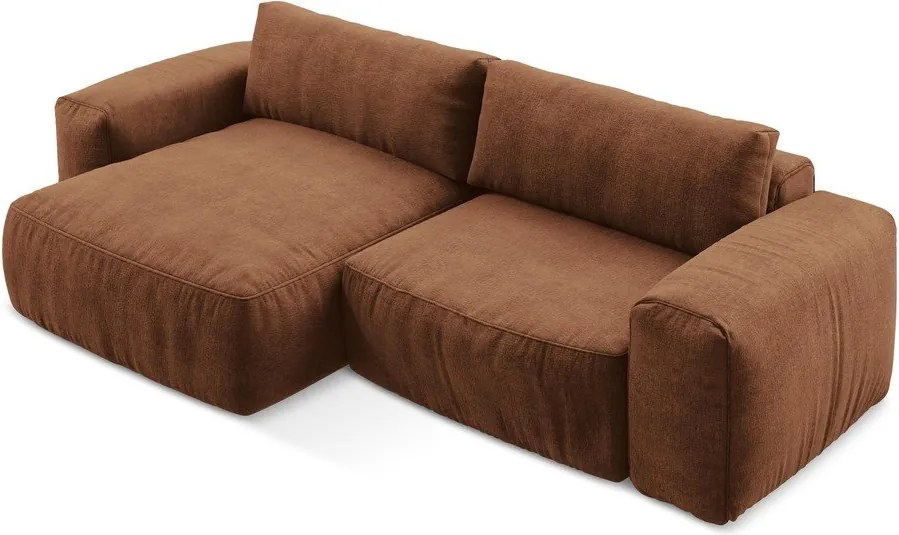 Ženilková rozkladacia rohová pohovka v terakotovej farbe (ľavý roh/s leňoškou) Kuki – Makamii