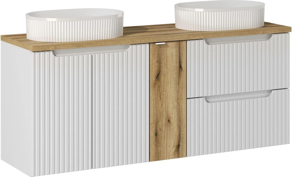 Comad Kúpeľňová skrinka s doskovými umývadlami set Nova White 140 biela/dub coast evoke