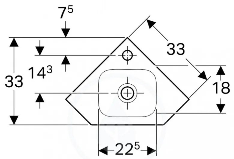 GEBERIT iCon závesné rohové umývadielko s otvorom, bez prepadu, 460 x 330 mm, biela, 124729000