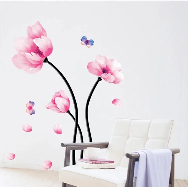Samolepka na stenu "Ružové kvety" 50x96 cm