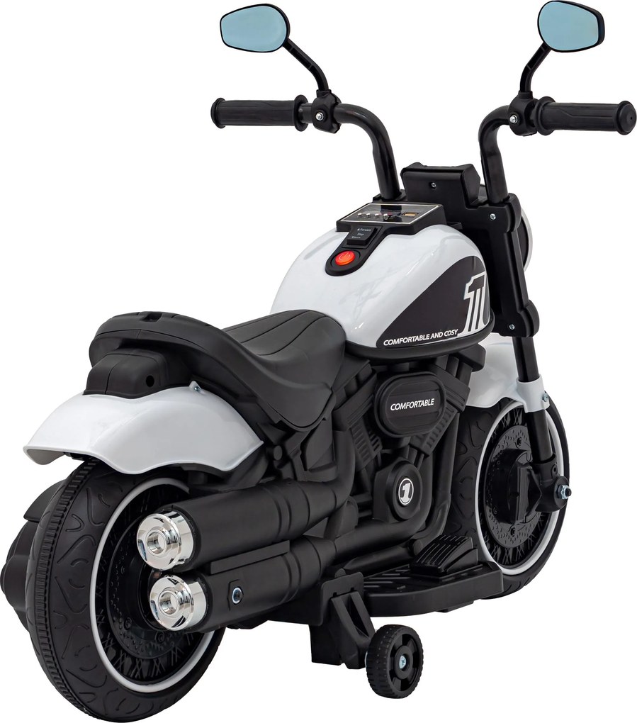 Ramiz Elektrická motorka Chopper FASTER pre deti biela + FM rádio + audio panel + LED