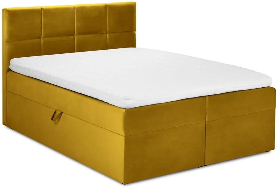 Horčicovožltá zamatová dvojlôžková posteľ Mazzini Beds Mimicry, 160 x 200 cm