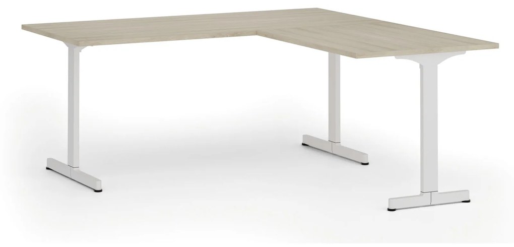 Kancelársky stôl PRIMO BETA L, 1800 x 1800 mm, biela podnož, dub prírodný