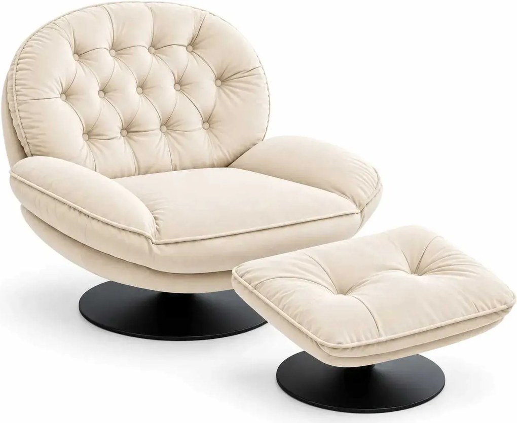 LuxuryForm DESIGN Otočné kreslo LUNA s podnožkou - krémové