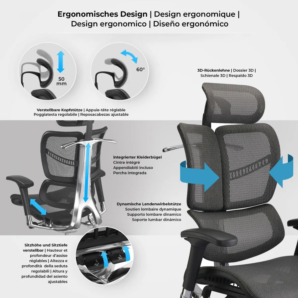 Kancelárska stolička Norfolk Ergonomic - Sivá