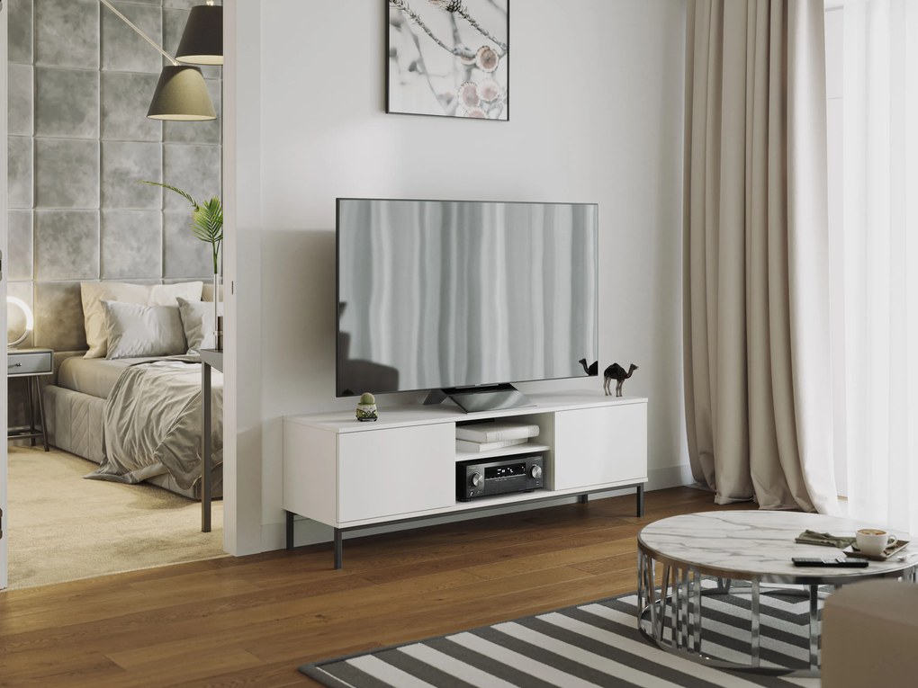 Tv stolík Quebec 2D (biela matná). Akcia -16%. Vlastná spoľahlivá doprava až k Vám domov. 1051874