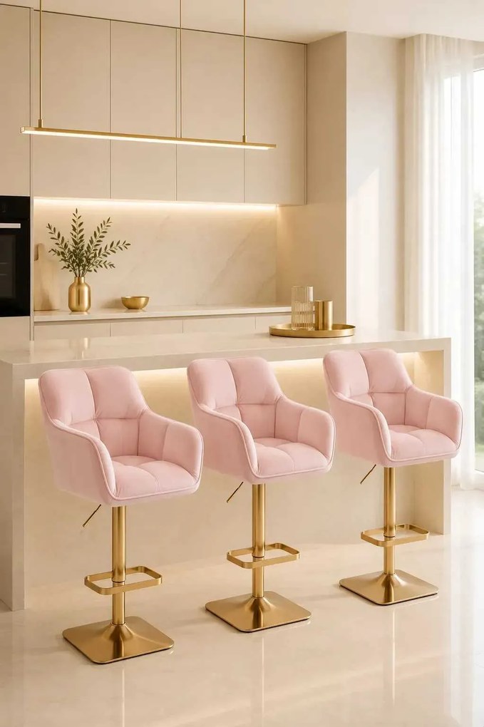 LuxuryForm DESIGN Barová stolička AMALFI VELUR na zlatej hranatej podstave - ružová