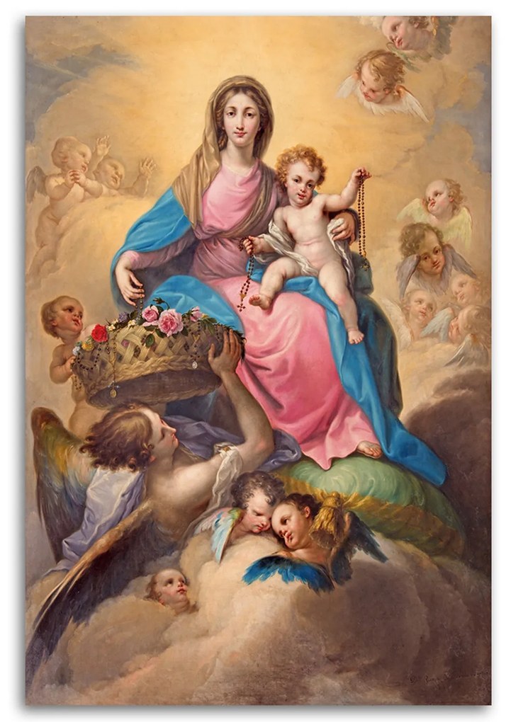 Gario Obraz na plátne Panna Mária a dieťa medzi anjelmi, Segovia Rozmery: 80 x 120 cm