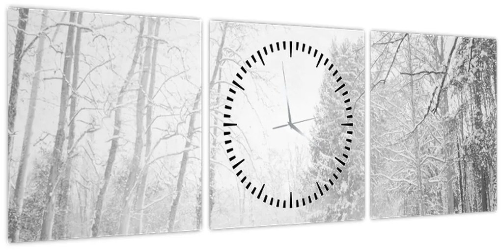 Obraz - Drevené mólo v zime (s hodinami) (90x30 cm)