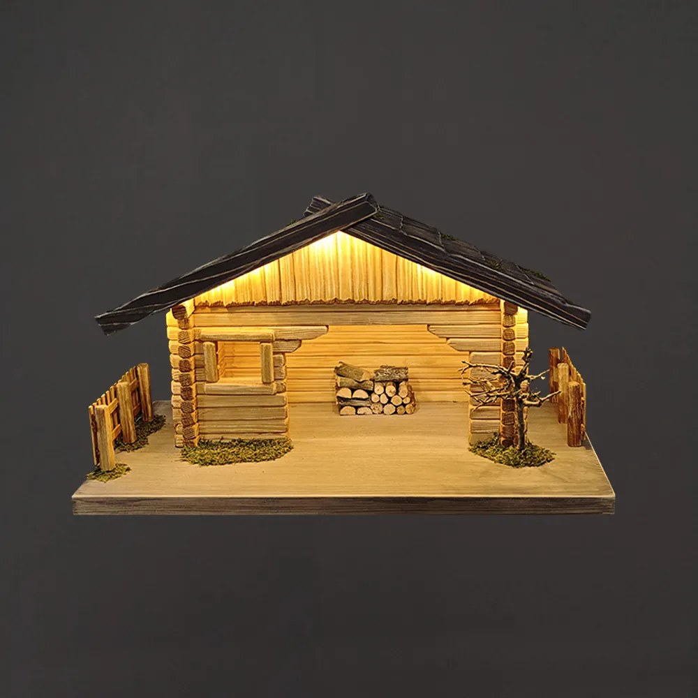 AMADEA Drevený osvetlený betlehem BEZ FIGÚROK 42 cm, český výrobok