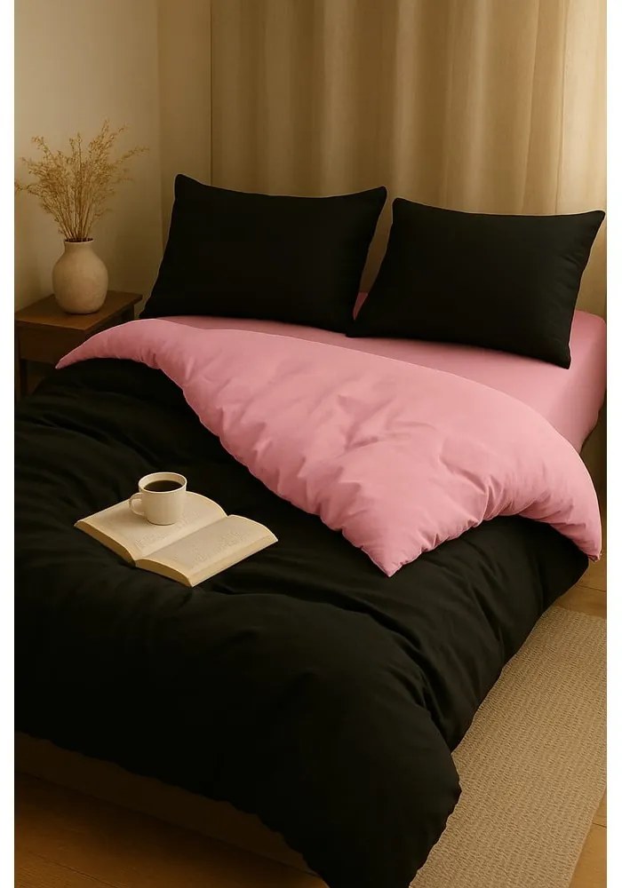 Čierno-ružové obliečky na jednolôžko/predĺžené s plachtou/3-dielne 160x220 cm Classic – Mila Home