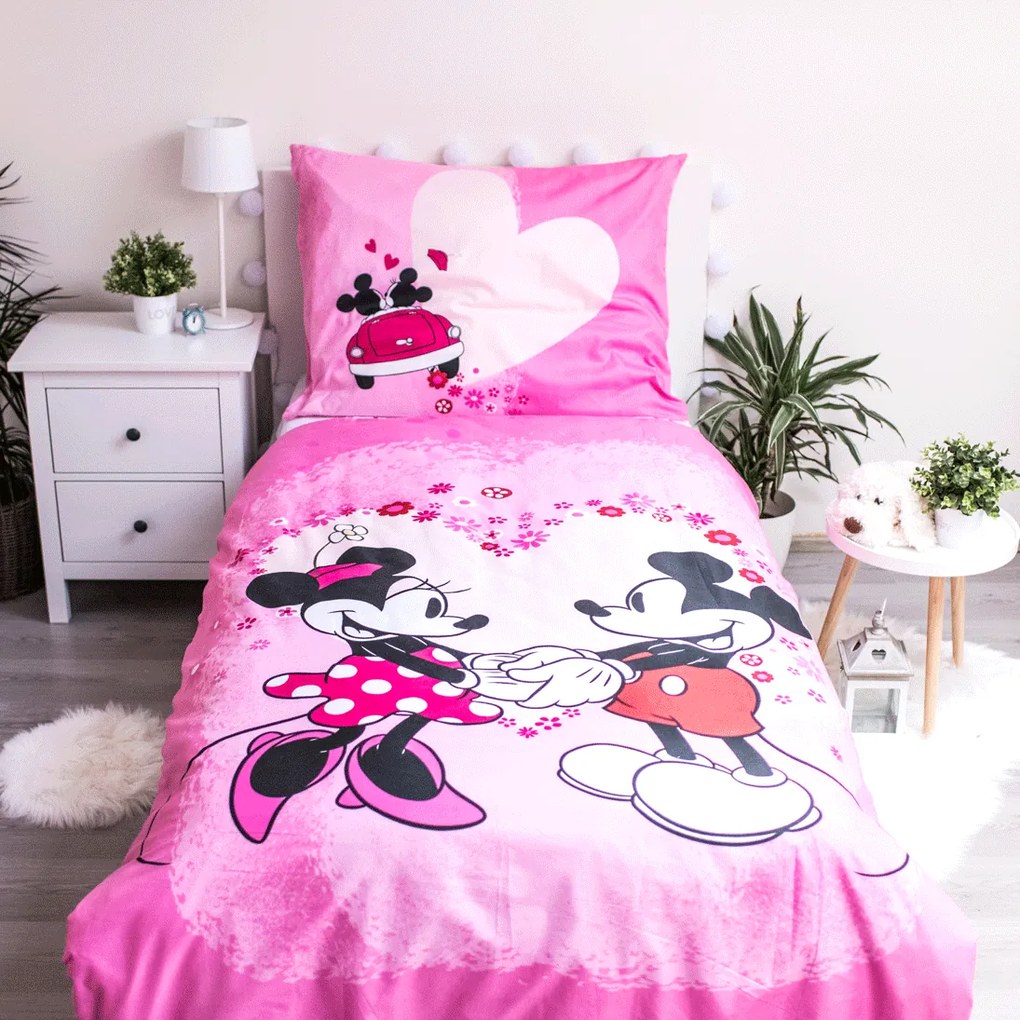 Detské obliečky z mikrovlákna MICKEY AND MINNIE LOVE ružové Rozmer obliečky: 70 x 90 cm | 140 x 200 cm