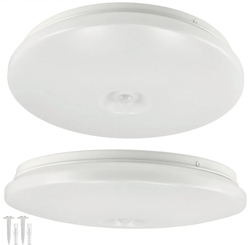 BERGE Stropný LED panel, prisadený, 2x E27, okrúhly, s CLIO senzorom pohybu a súmraku
