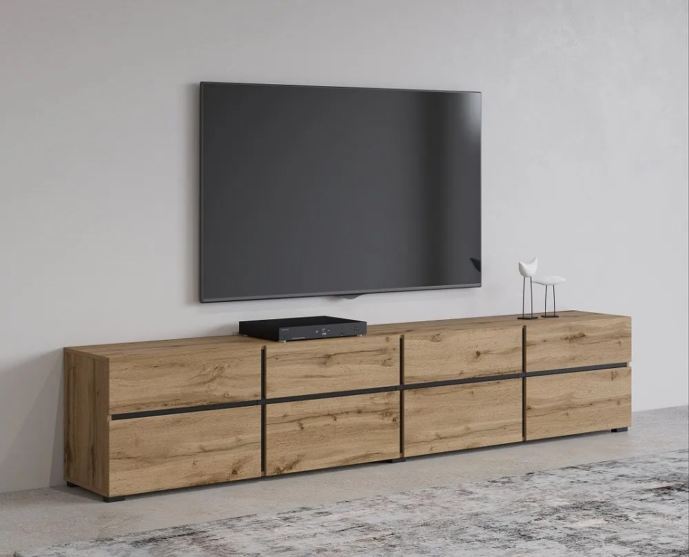 Moderný TV stolík Cross 225 cm - dub wotan / čierna